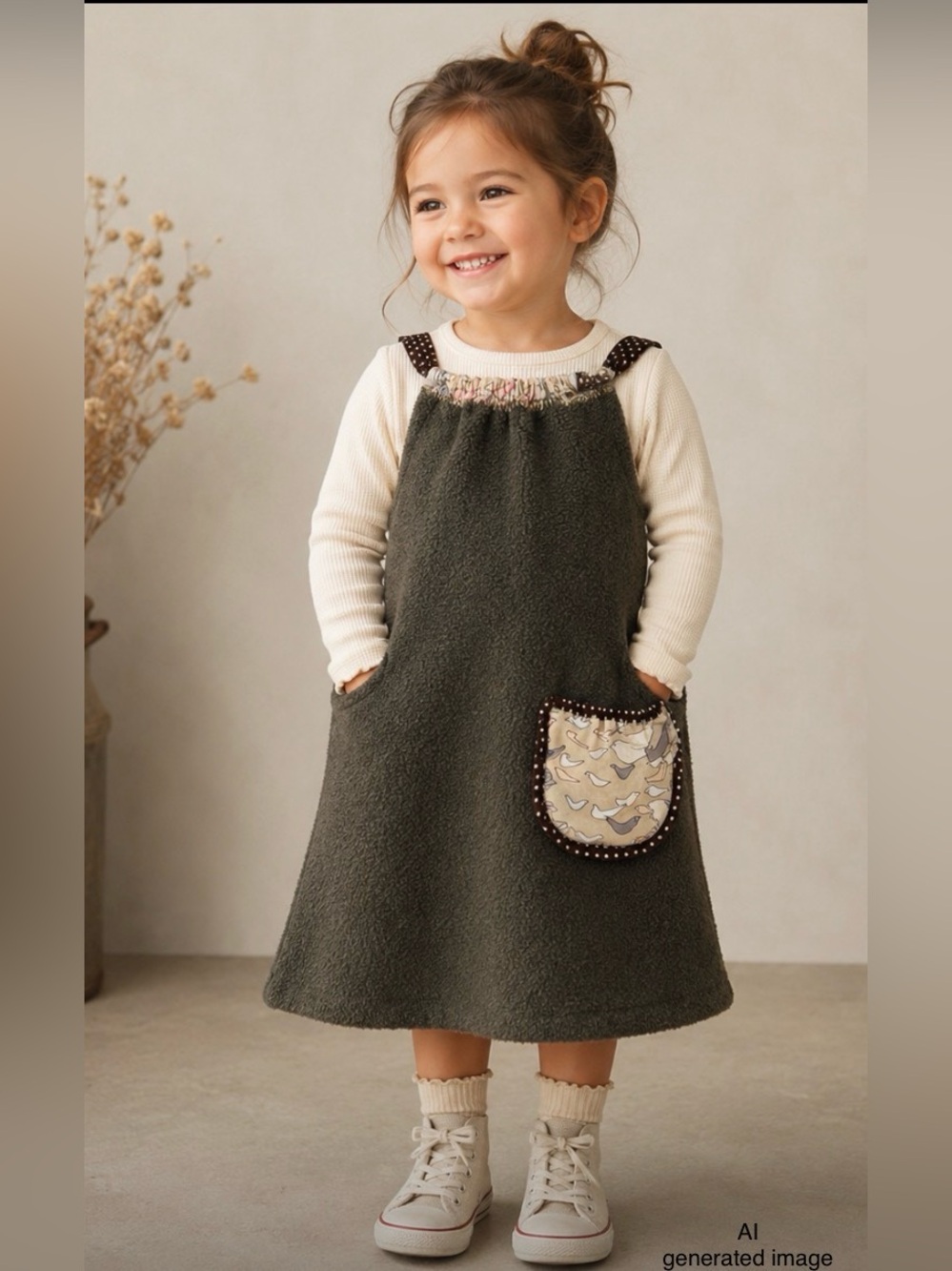 Kaiko | size 110 about 4T excellent preowned condition tank top dress green fuzz